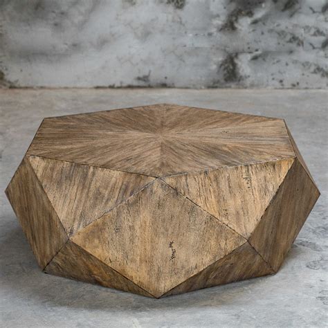 Multifaceted Hexagonal Mango Wood Coffee Table Honey Scenario Home