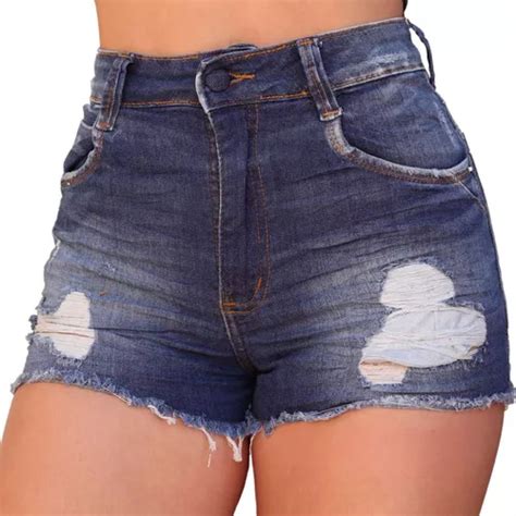 Shorts Jeans Feminino Curto Rasgado Cintura Alta Parcelamento