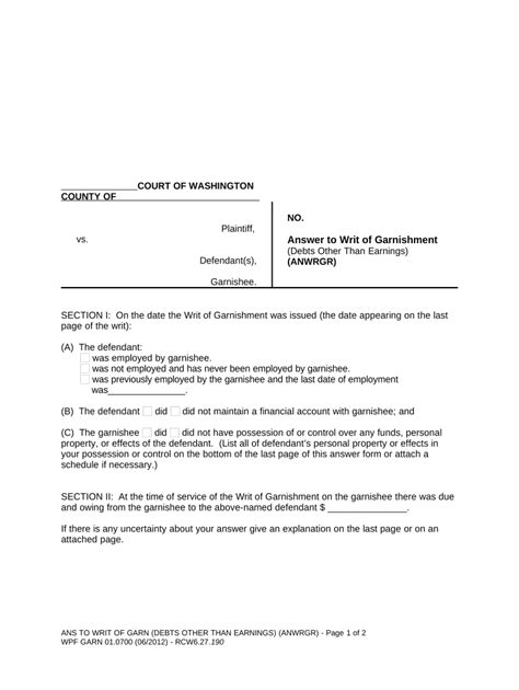 Answer Writ Garnishment Doc Template Pdffiller