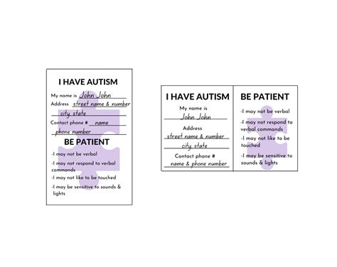 Autism Id Card Medical Card Autism Medical Card Child Autism Card