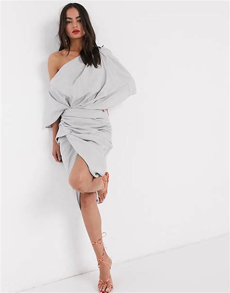 Asos Edition Drape Asymmetric Linen Midi Dress Asos