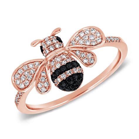 14k Gold Diamond And Black Diamond Bumble Bee Ring Sabrina Design