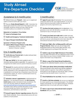 Fillable Online Study Abroad Pre Departure Checklist Jmu Edu Fax