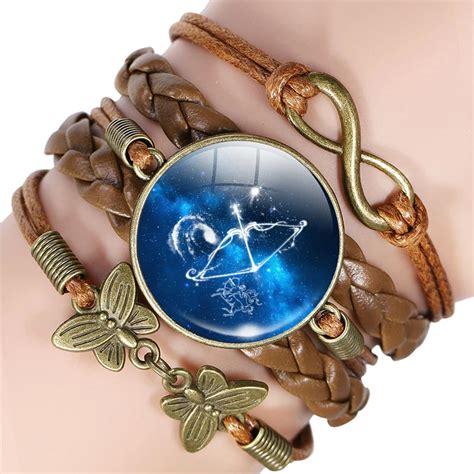 12 Zodiac Sign Leather Bracelet Bangle Virgo Libra Scorpio Sagittarius