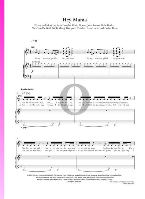 Hey Mama David Guetta Bebe Rexha Nicki Minaj Afrojack Piano Sheet Music Oktav