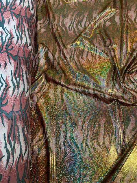 New Tiger Design Rose Gold Hologram Metallic Nylon Spandex Etsy