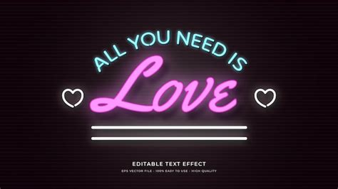 Premium Vector Love Neon Light Typography Editable Text Effect