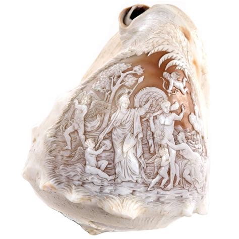 Cameo Carved Conch Shell Depicting Diana At The Hunt Conch Shell