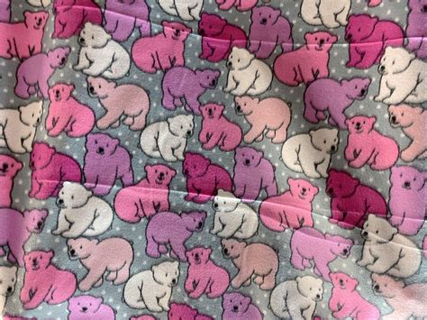 Polar Fleece Print Fabric Pink Polar Bears On Grey