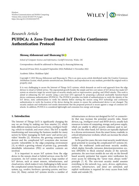 Pdf Pufdca A Zero Trust Based Iot Device Continuous Authentication