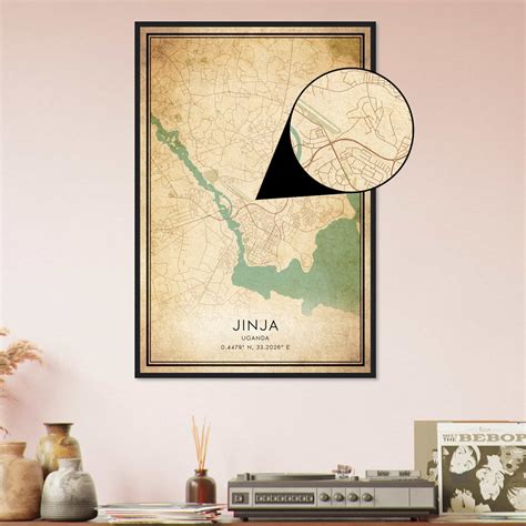 Vintage Jinja Uganda Map Poster, Jinja City Road Wall Art Print ...