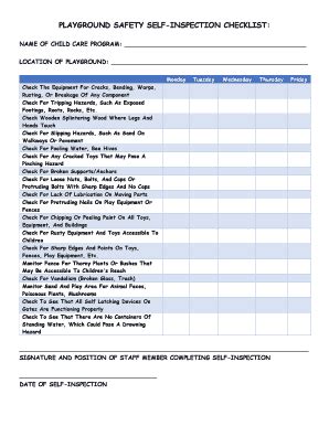 Fillable Online Playground Safety Self Inspection Checklist Fax Email