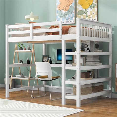 Harper & Bright Designs Modern White Wood Frame Full Size Loft Bed with ...