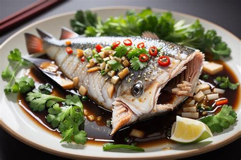 Premium Photo Steamed Fish With Soy Sauce