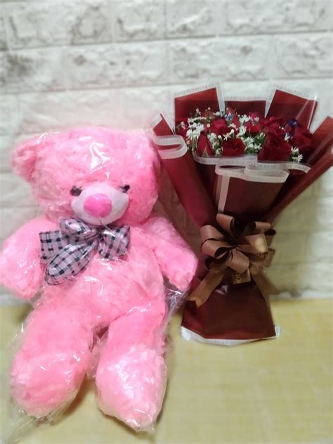 Bear with 12 Red Rose Bouquet Send to Manila Philippines