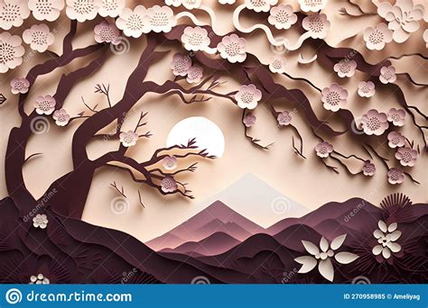 Japanese Sakura Blossom Cards Made In Paper Style Stock Illustration