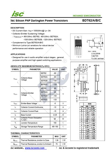 BDT62C Datasheet PDF Silicon PNP Darlington Power Transistors