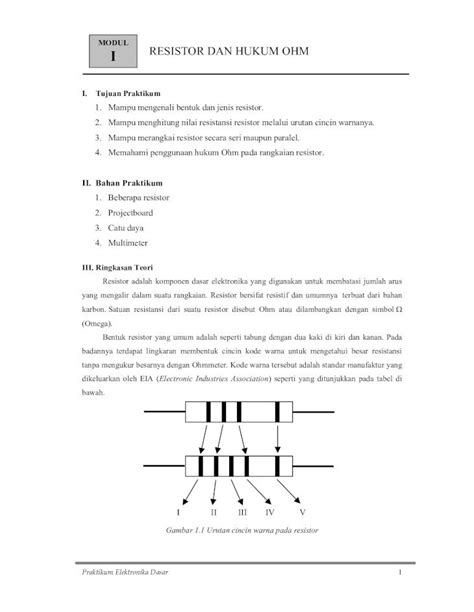 Pdf Modul I Resistor Dan Hukum Ohm Filepraktikum Elektronika Dasar