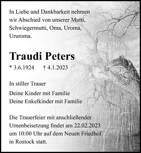 Traueranzeigen Von Traudi Peters Trauer Anzeigen De