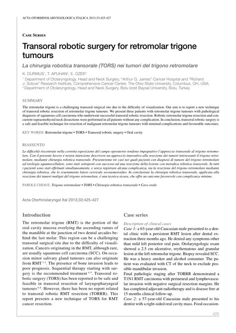 (PDF) Transoral robotic surgery for retromolar trigone tumours