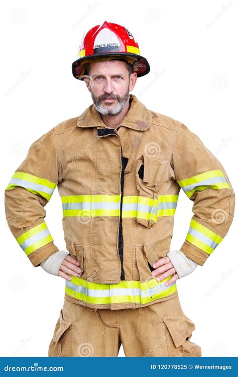 Handsome Fireman In Uniform With White Background Stock Image Image