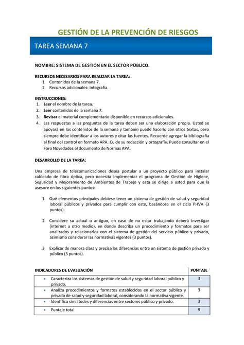 Gestion De La Prevencion De Riesgos Tarea V Nombre Sistema De