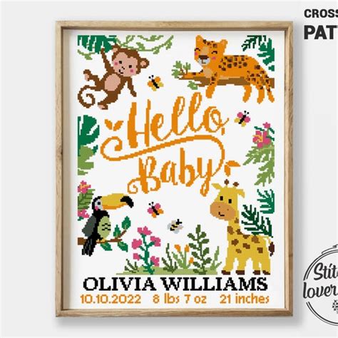 Birth Announcement Cross Stitch Pattern Personalized Modern Etsy