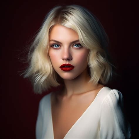 Premium AI Image A Woman With Red Lipstick And A White Dress With A