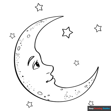 Crescent Moon Coloring Page Easy Drawing Guides