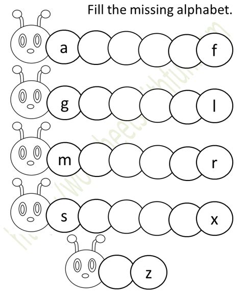 Topic: Caterpillar - Missing Alphabet Worksheets | English - Preschool ...