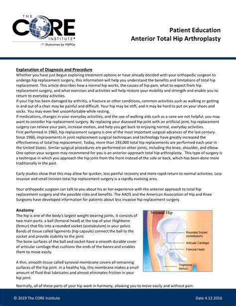 Patient Education Anterior Total Hip Arthroplasty DocsLib