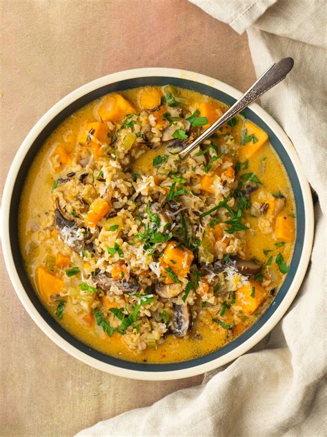 Vegan Sweet Potato Mushroom And Wild Rice Soup