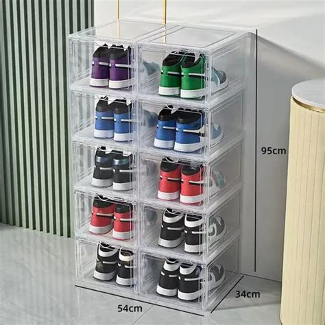 Space Saving Foldable Shoe Sneaker Container Bin Holder Clear Plastic