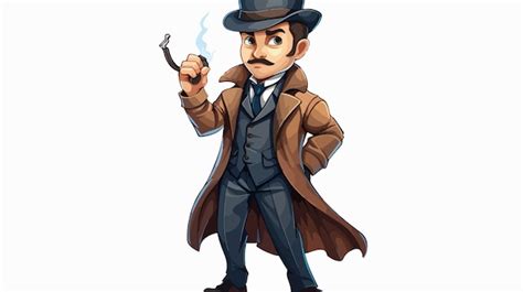 Victorian Detective Cartoon Character In Sherlock Holmes Style