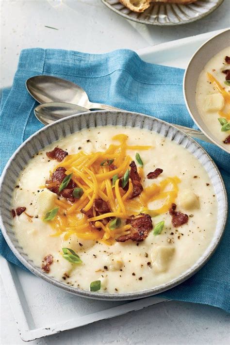 Creamy Cheddar Potato Soup With Bacon Warm Up With This Rich And Indulgent Soup Our Cheesy