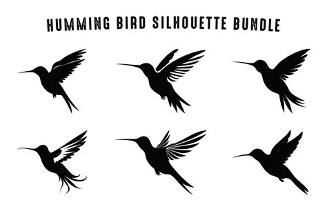 Hummingbird Silhouette Black Clip Art Set Humming Birds Flying