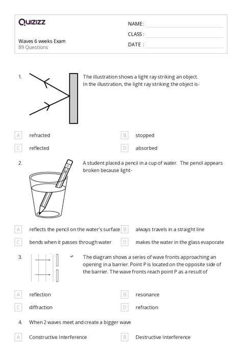 Oscillations And Mechanical Waves Worksheets For Th Grade On