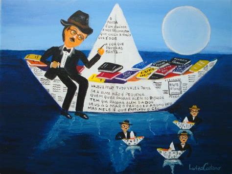 A Painting Of A Man On A Paper Boat Floating In The Ocean With Other Men