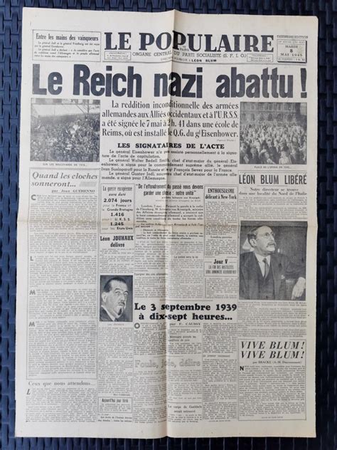 Journal le populaire du 8 mai 1945 L armistice est signée