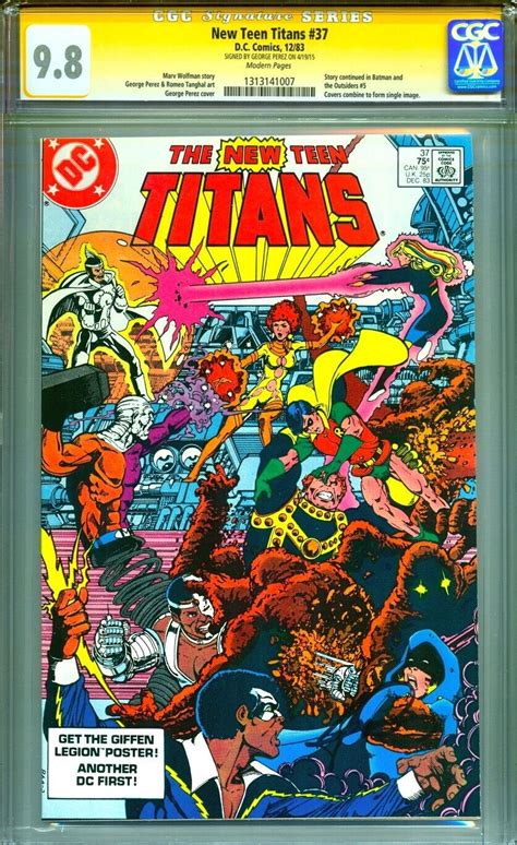 Cgc Ss 9 8 Signed George Perez New Teen Titans 37 Vs Outsiders Cyborg Raven Ebay