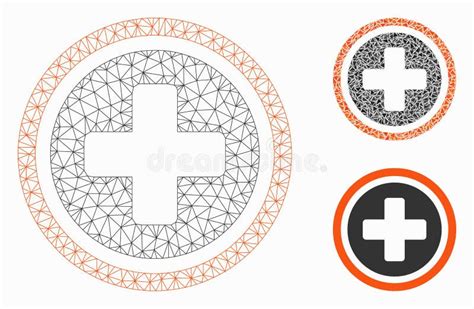 Rounded Cross Vector Mesh Network Model And Triangle Mosaic Icon Stock