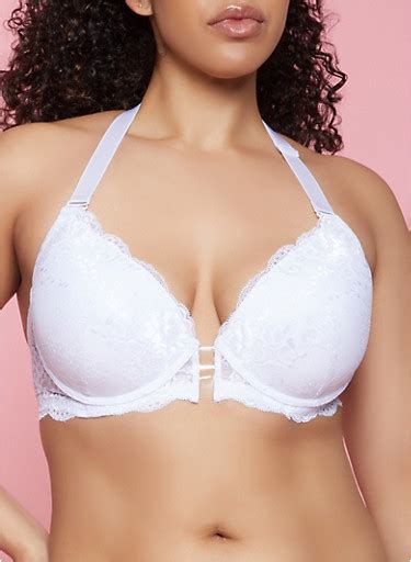 Plus Size Convertible Strap White Lace Plunge Bra Rainbow