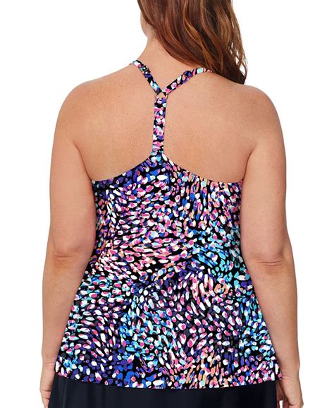 Island Escape Plus Size Printed Racerback Tankini Top Created For Macy