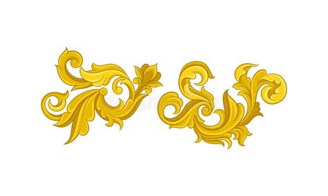 Golden Baroque Elements With Scroll And Swirl Vector Set Stock Vector