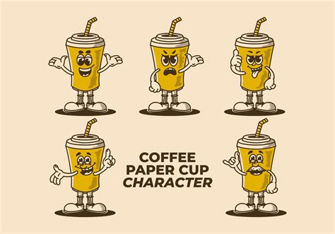 Character illustration of coffee paper cup in variations pose 37898079 Vector Art at Vecteezy