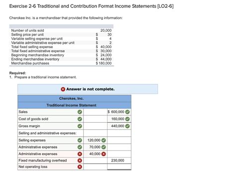 Solved Exercise Traditional And Contribution Format Chegg