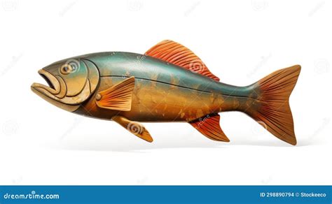 Huge Orange Fish Figurine On White Background Dark Teal And Bronze