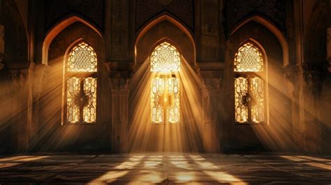 Premium Photo | Islamic mosque background photo with light rays and shadows in religious events ...