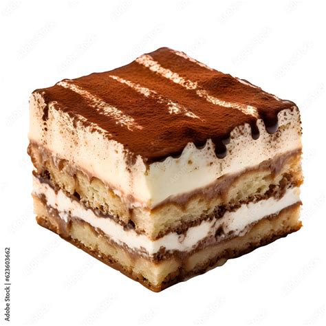 Classic Italian Tiramisu Cake Isolated On Transparent Background Stock