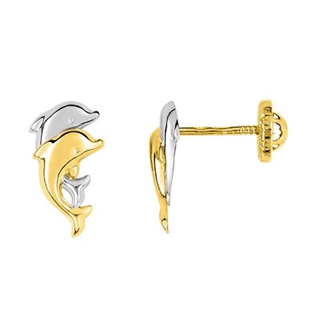 Boucles D Oreilles Enfant Bicolores Or 18 Carats Dauphin TOUS MES